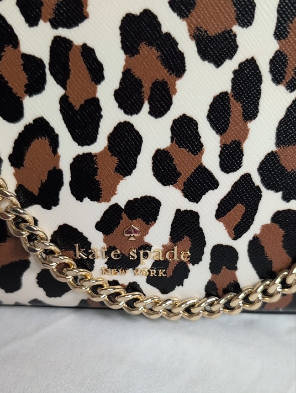 kate spade Leopard Print Chain Shoulder Bag in White, Brown, Black - Picture 2 of 8